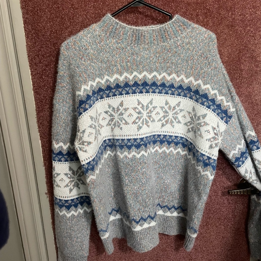 Cozy Gray and Blue Snowflake Women's Sweater